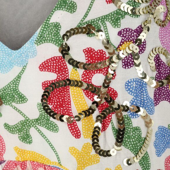 Miss June Dress Womens Medium Ivory Floral Sequins Short Babydoll Swim Cover Up - Picture 13 of 15